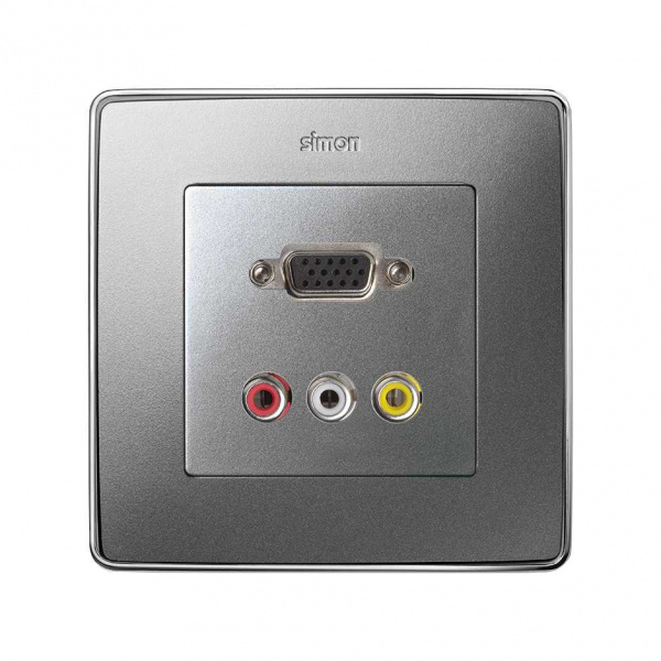 Simon 82 Detail Алюминий Накладка Розетки VGA HD15, мама + 3RCA (7500092-039)