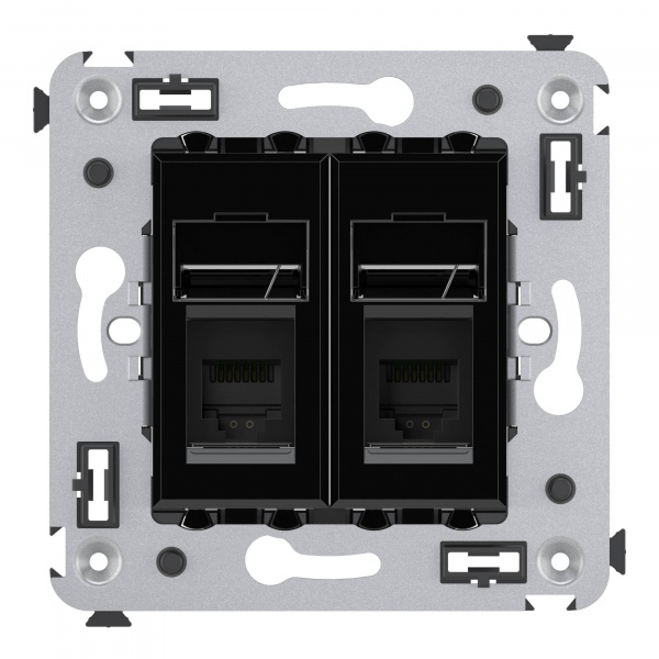 DKC Avanti Черный квадрат Розетка телефонная двойная
