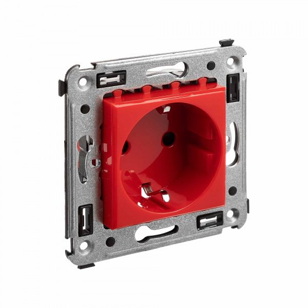 DKC Avanti Красный квадрат Розетка 2P+E со шторками
