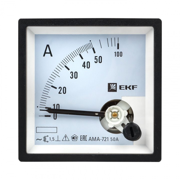 EKF PROxima Амперметр AMA-721 аналоговый на панель (72х72) квадратный вырез 50А прямое подкл.