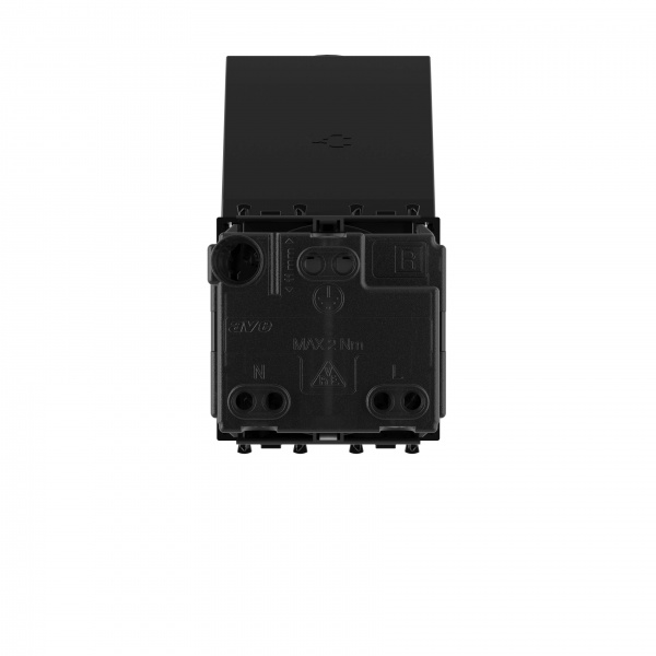 DKC Avanti Черный квадрат Розетка с крышкой 2P+E со шторками 2 модуля