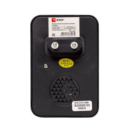 Звонок беспр. на батарейках Classic (2х1,5В АА, черный, 51 мелод. с индик. 4 ур.) EKF