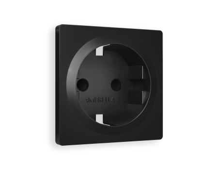 Лицевая панель ALFA (Черный матовый) для электрической розетки с заземлением и шторками QUANT AP8070