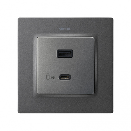 Simon S82 Concept Накладка для зарядного устройства USB A+C цвета матовый титан