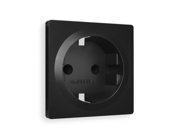 Лицевая панель ALFA (Черный матовый) для электрической розетки с заземлением и шторками QUANT AP8070