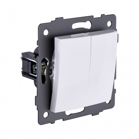 Выключатель 2-клавишный проходной 10А/250В, изогнутый, белый Kollinger REA-R-009WH для Aspekt, Eleganz, Reflex