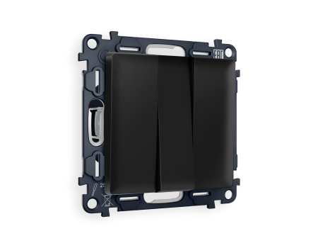 Комплект механизма 3-клавишного выключателя ALFA MA805010 Черный матовый QUANT