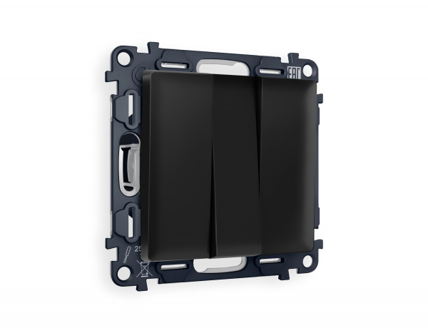 Комплект механизма 3-клавишного выключателя ALFA MA805010 Черный матовый QUANT