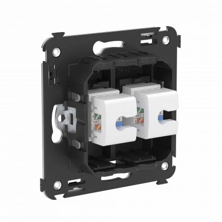 DKC Avanti Телефонная розетка RJ-12 без шторки в стену двойная, Черный матовый