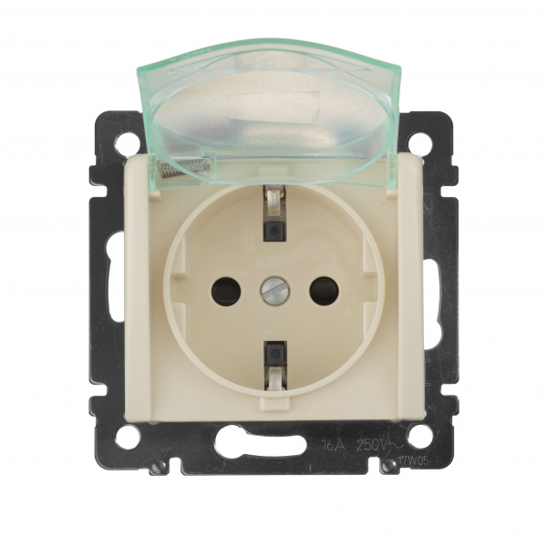 Legrand Valena Крем Розетка 1-ая с/з с крышкой и защитными шторками IP44 (к простой рамке)