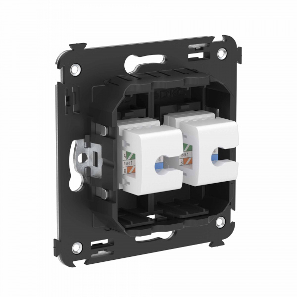 DKC Avanti Телефонная розетка RJ-12 без шторки в стену двойная, Черный матовый