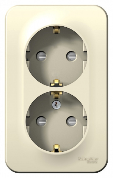 SE Blanca наруж Молочная Розетка 2-ая с/з со шторками, 16А, 250В