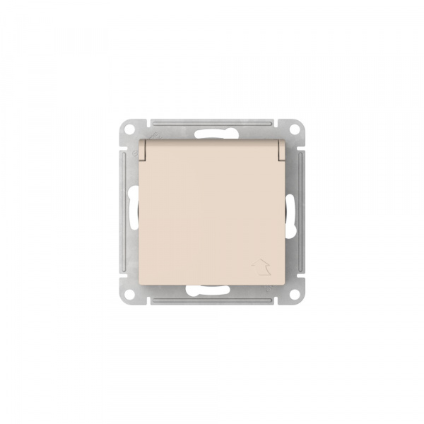 Systeme Electric AtlasDesign Бежевый Розетка с заземл. со шторк. с крышкой, 16А,IP20,мех., быстрозажим. клем.