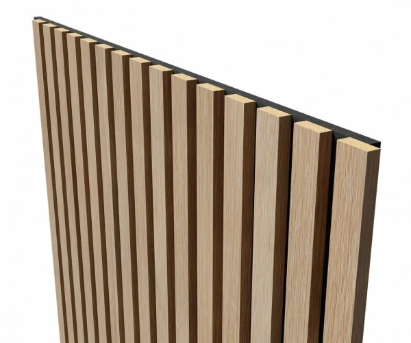 Акустическая панель, черный войлок, 600х600х19мм, рейки МДФ ясень тирамису Акустическая панель, черный войлок, 600х600х19мм, рейки МДФ ясень тирамису