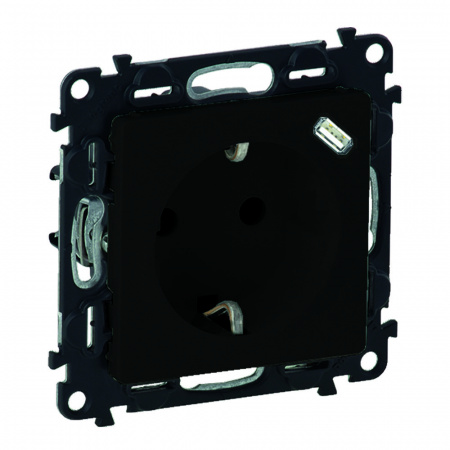 Legrand Valena LIFE. Розетка комбинированная 2К+З 16А ~250В со встроенным зарядным устройством USB C 1.5А 5В. С лицевой панелью. Антрацит.