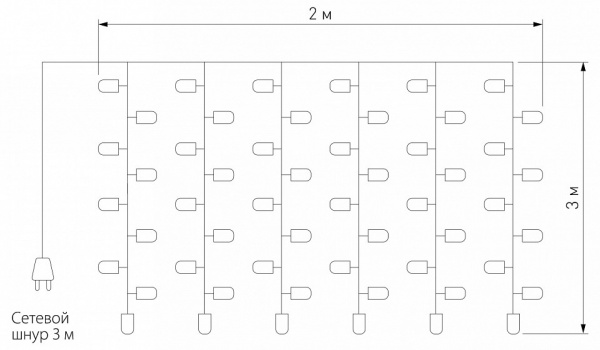 Гирлянда занавес теплый белый с эффектом мерцания 2*3м IP65 200-101 теплый белый с эффектом мерцания Eurosvet 200-101