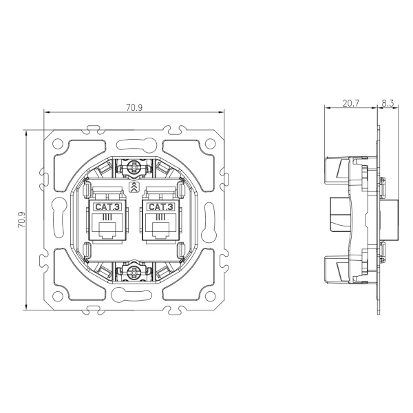 Donel Механизм розетки RJ11 + RJ11 (двойная) cat.3/ClassE-4/4, серия DB, DB14400