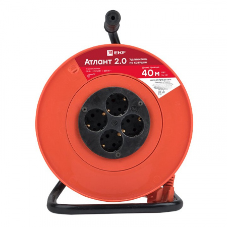 EKF PROxima Удлинитель на катушке "Атлант 2.0" 4 гнезда 40м с заземлением ПВС 3*1,0 10А/2,2кВт