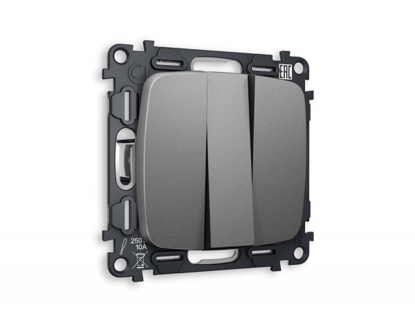 Комплект механизма 3-клавишного выключателя OMEGA MO655010 Антрацит серый QUANT