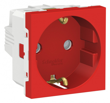 SE Unica Modular Красная Розетка с/з со шторками, винт. зажим, 16А, 250В, 2 модуля