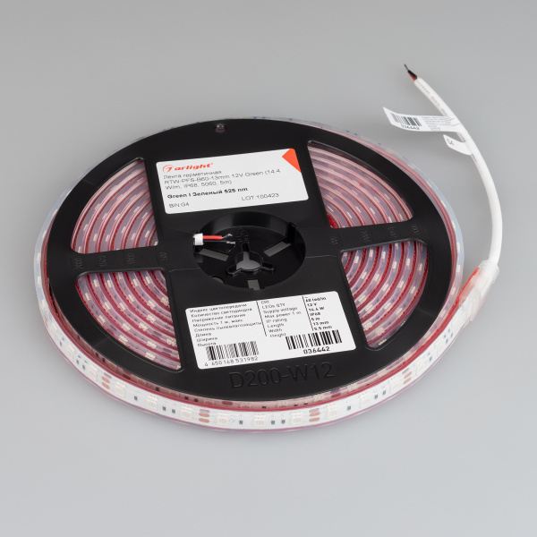 Светодиодная влагозащищенная лента Arlight 14,4W/m 60LED/m 5060SMD зеленый 5M 036442