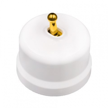 BIRONI Лизетта Пластик Белый Выключатель перекрестный 1-кл (тумблерный), ручка Золото