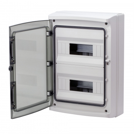 DKC Щиток настенный с дверцей 24 мод.,IP65, серый, с клеммным блоком 63А