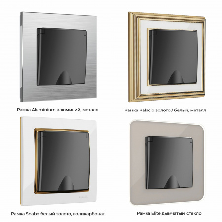 Розетка влагозащ. с зазем. с защит. крышкой и шторками (черный матовый)