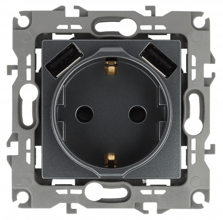 ЭРА 12-4109-12 Графит Розетка 2P+E 16A-250В, штор. с 2xUSB 5В-3А, 12