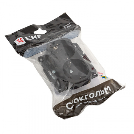 EKF PROxima Стокгольм Черный Розетка 2-ая с/з, со шторками, 16А