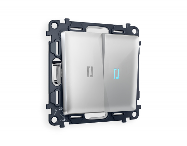 Комплект механизма 2-клавишного проходного выключателя с подсветкой 10000K ALFA MA404040 Серебро глянец QUANT