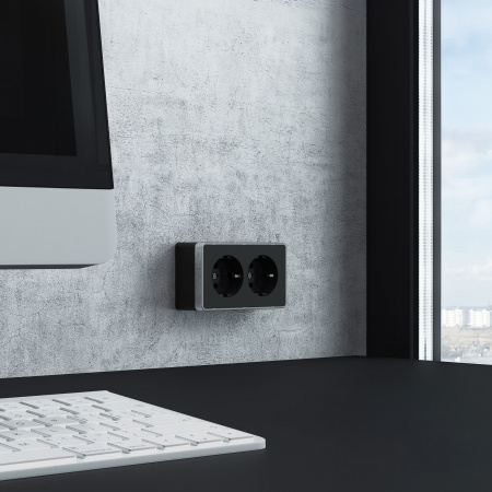 Розетка двойная с заземлением Gallant черный/хром W5072135