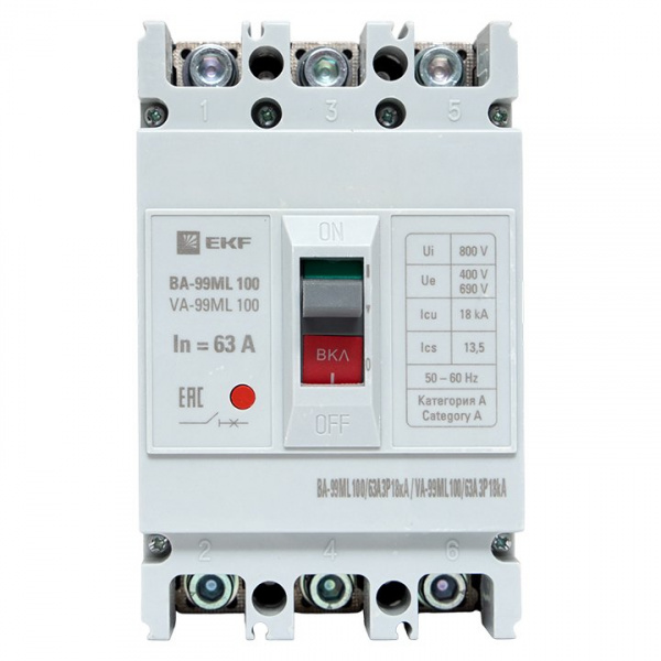 EKF Basic Автоматический выключатель ВА-99МL 100/ 63А 3P 18кА