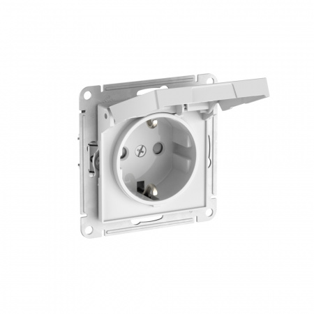 Systeme Electric AtlasDesign Белый Розетка с заземл. со шторк. с крышкой, 16А,IP20, мех., быстрозажим. клем.