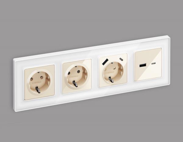 Лицевая панель ALFA (Бежевый глянец) для розетки 2USB тип A+C QUANT AP3110