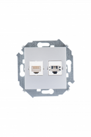 Simon 15 Алюминий Розетка ТЛФ + комп RJ11+RJ45 кат.5е