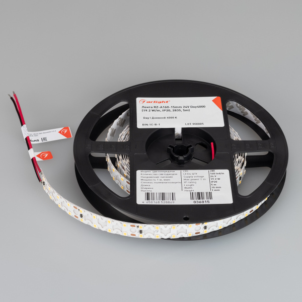 Arlight Лента RZ-A160-15mm 24V Day4000 (19.2 W/m, IP20, 2835, 5m) ( -)