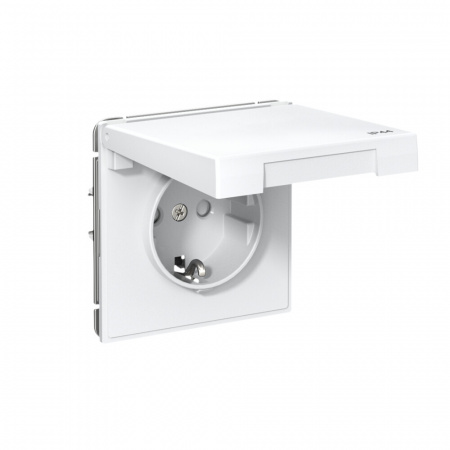 Systeme Electric ArtGallery Белый Розетка с заз.со шт.с крышк, 16А, IP44,  механизм, быстрозажим. клем.