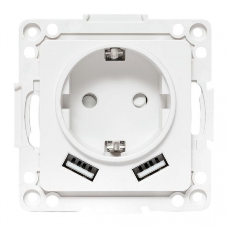 EKF Стокгольм Механизм Розетки 1-местной с/з, USB 2A 16А винтовые клеммы белый с защ. штор.