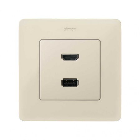 Simon 82 Накладка для розетки HDMI + USB 2.0 для передачи данных цвета слоновая кость