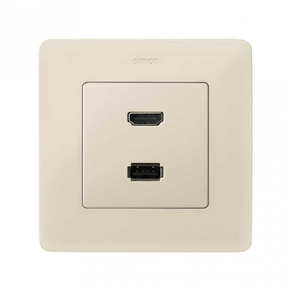 Simon 82 Накладка для розетки HDMI + USB 2.0 для передачи данных цвета слоновая кость
