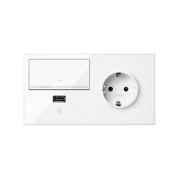 Simon 100 Кит 2 поста механизм 1 розетка Schuko + 1 з/у USB SC 2.1A + 1 светорегулятор (отсечка фазы, 2/3 провода) + суппорт