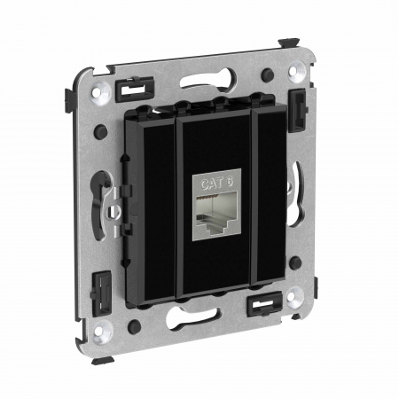 DKC Avanti Компьютерная розетка RJ-45 без шторки в стену, кат.6 одинарная экранированная, Черный квадрат