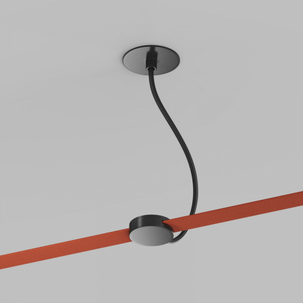 TR5514-BK Встраиваемое основание с возможностью подачи питания треку-ремню Belty, серия Base. Не вмещает блок питания. D65мм, монтажный D50мм, коннектор на проводе, L200-1500мм, IP20, черный, алюминий