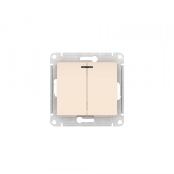 Systeme Electric Glossa Бежевый Выключатель 2-клавишный с подсветкой, сх.5а, 10АХ, мех., быстрозажим. клем.
