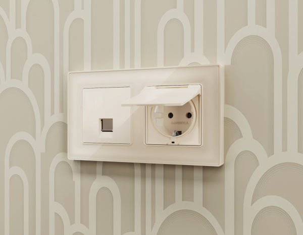 Лицевая панель ALFA (Бежевый глянец) для компьютерной/телефонной розетки RJ-45/RJ-11 QUANT AP3120