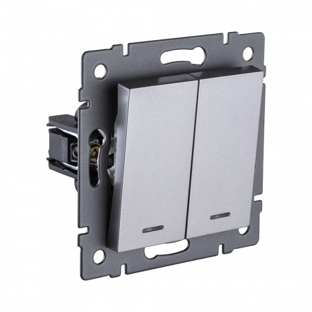 Выключатель 2-клавишный проходной 10А/250В с LED подсветкой, серый Kollinger REA-S-010GY для Aspekt, Eleganz, Reflex