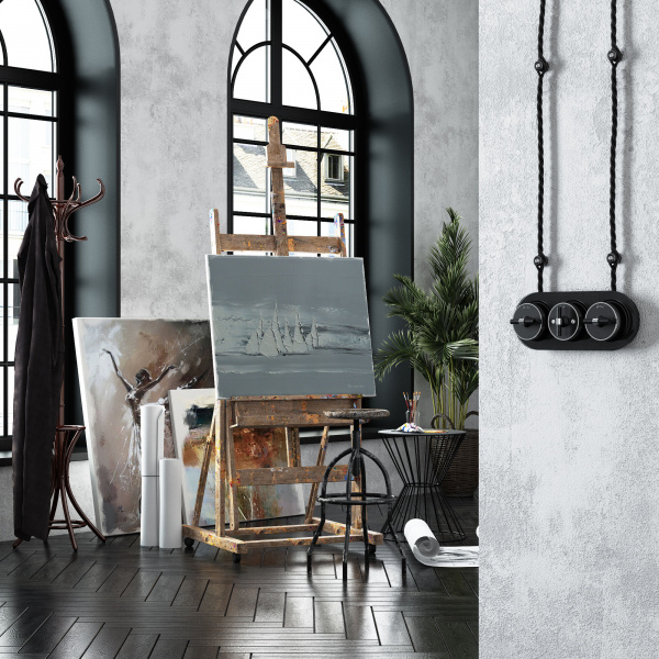 Переключатель/выключатель одноклавишный Vintage черный матовый/хром W5812051