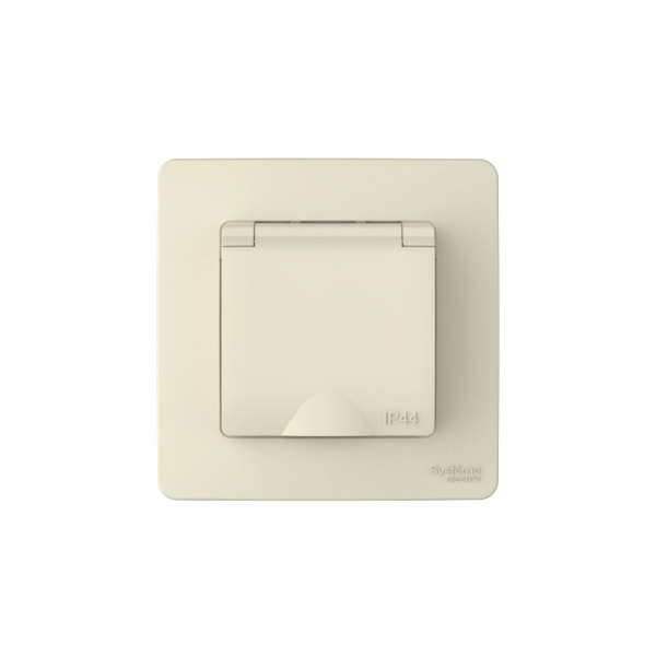 Systeme Electric Blanca внутр Молочный Розетка с/з IP44 со шторками, с крышкой, 16А, 250В