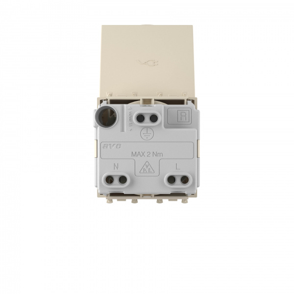 DKC Avanti Ванильная дымка Розетка с крышкой 2P+E со шторками 2 модуля